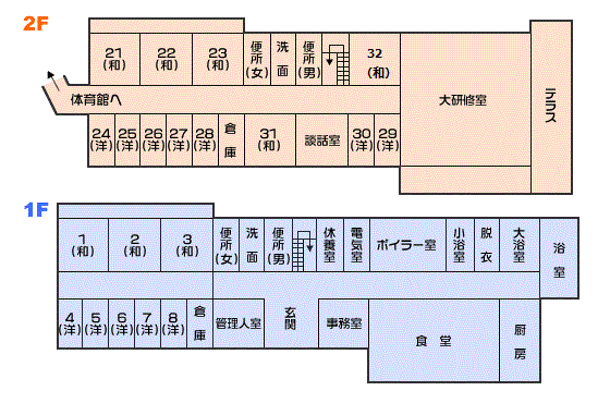 島原共同研修センターの1階と2階の平面図