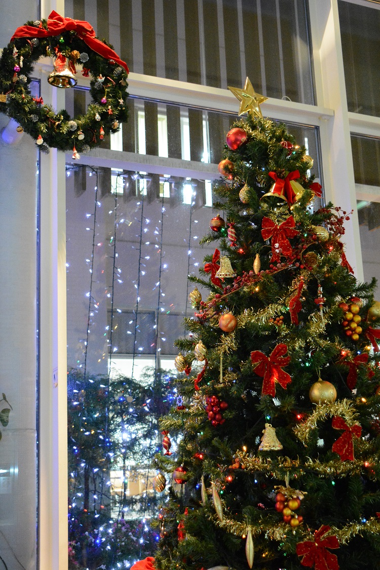 コリドールに飾られたクリスマスツリー