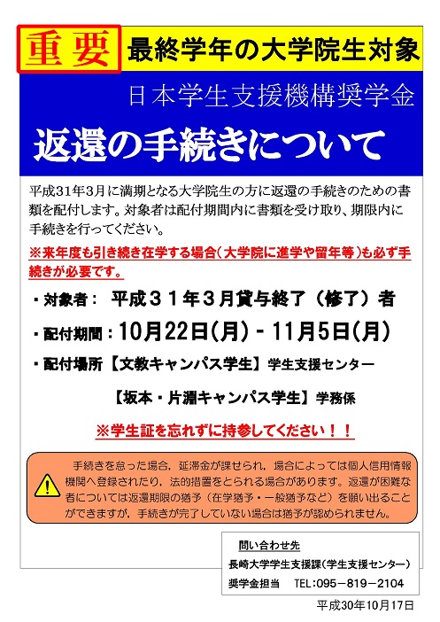 返還手続きポスター（大学院）ポスター